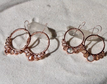 Sunstone Earrings | Sunstone | Hoops | Drop Earrings  | Copper | Earrings | Sunstone Jewelry | Gemstone Hoops | Elegant Earrings | Rose gold