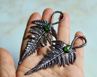 Elektrogeformte Kupferfarn Ohrringe: Serpentin