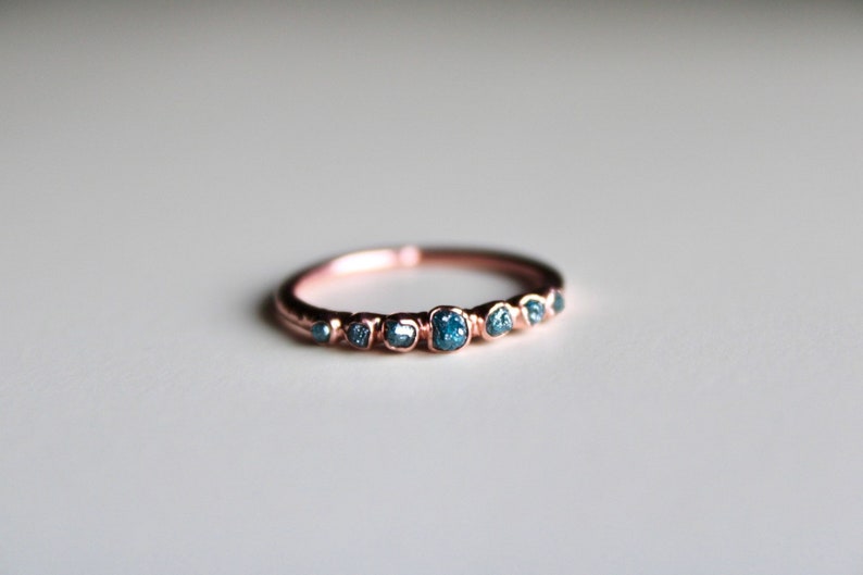 Blue Diamond Copper Ring Diamond Ring Engagement Ring Blue Diamond Wedding Ring Diamond Ring Set image 1