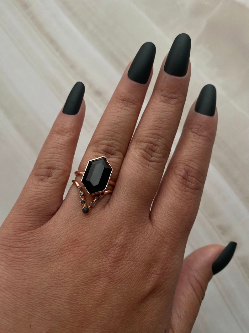 Black Onyx Copper Ring Onyx Onyx Ring Stacking Rings Gemstone Rings Rings Copper Rings Electroform Rings image 4