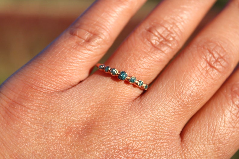 Blue Diamond Copper Ring Diamond Ring Engagement Ring Blue Diamond Wedding Ring Diamond Ring Set image 8