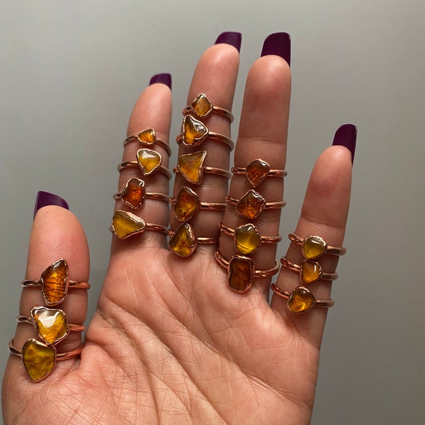 Baltic Amber Copper Ring | Amber | Amber Ring | Stacking Rings | Gemstone Rings | Rings | Copper Rings | Electroform Rings