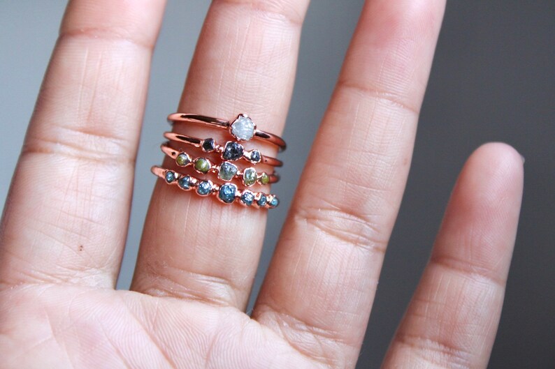 Blue Diamond Copper Ring Diamond Ring Engagement Ring Blue Diamond Wedding Ring Diamond Ring Set image 6