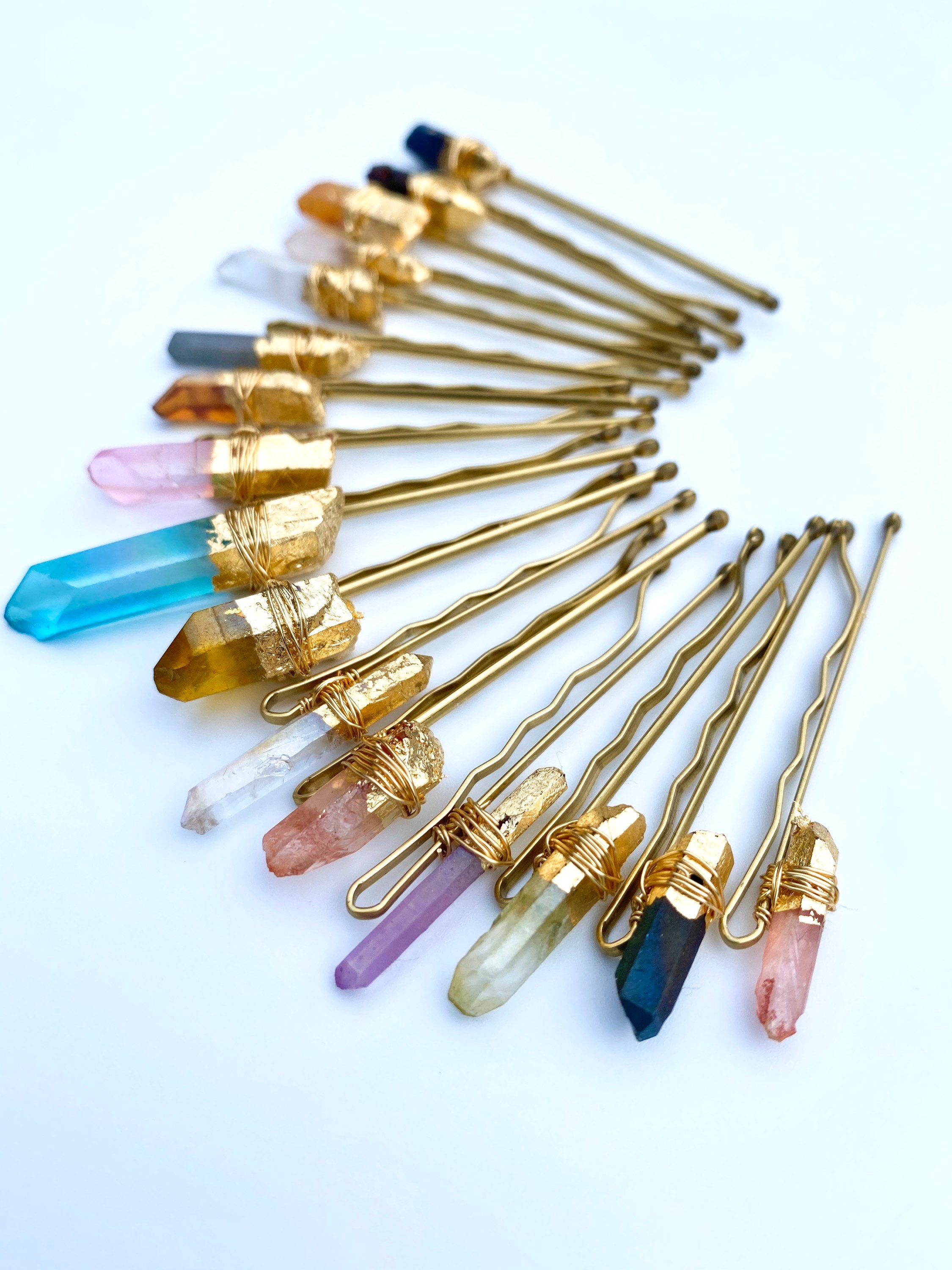 Raw Aura Quartz Hair Pins: Gold Wire Wrapped Hairpiece - Etsy display picture 3