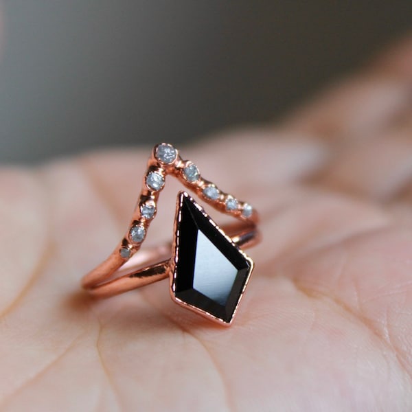 Small Black Onyx Copper kite Ring | Onyx | Onyx Ring | Stacking Rings | Gemstone Rings | Rings | Copper Rings | Electroform Rings| Kite Ring