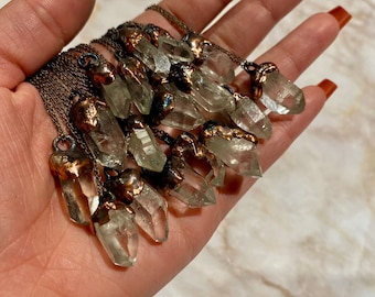 Raw Quartz Point Necklace: Adjustable Copper Chain, Minimalist Jewelry