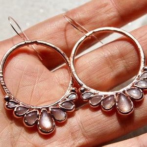 Sunstone Earrings Sunstone Hoops Drop Earrings Copper Earrings Sunstone Jewelry Gemstone Hoops Elegant Earrings Rose gold zdjęcie 3