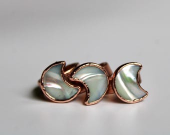 Adjustable Copper Pearl Ring | Gemstone Coin Ring
