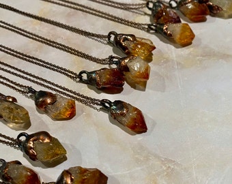 Citrin Halskette: Kupfer Kette, Minimalist Schmuck