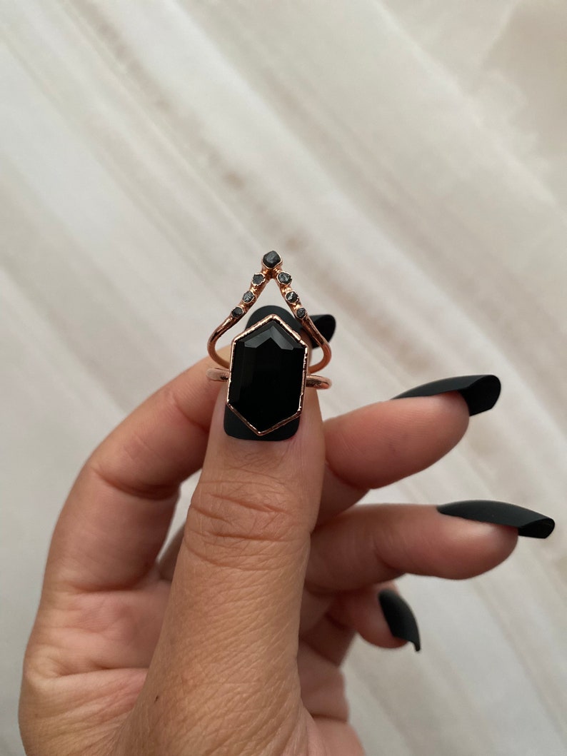 Black Onyx Copper Ring Onyx Onyx Ring Stacking Rings Gemstone Rings Rings Copper Rings Electroform Rings image 2