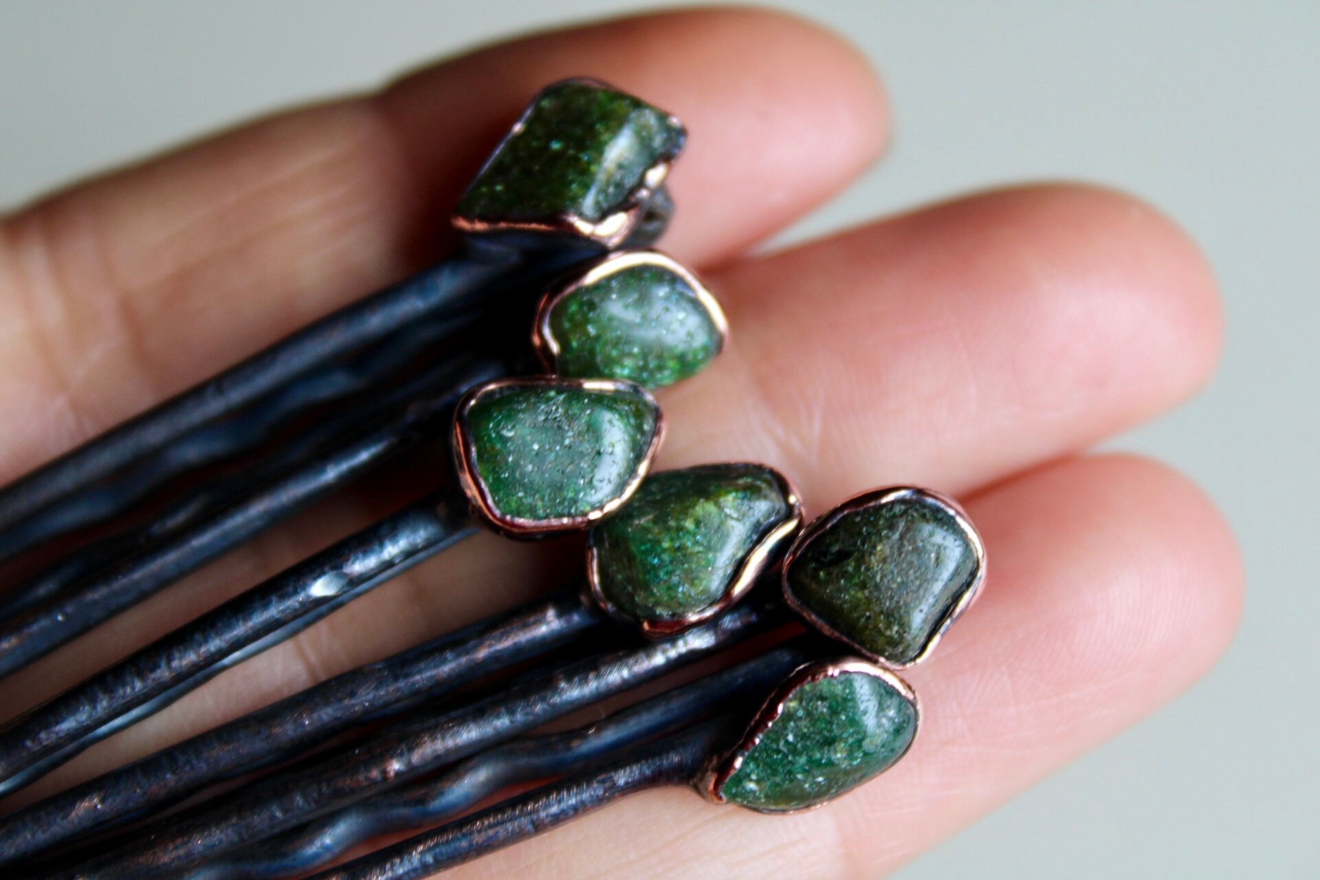 Raw Emerald Copper Bobby Pin - Electroformed Gemstone Hair 