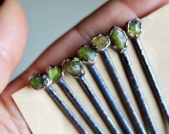 Peridot Bobby Pin | Peridot | Hair Pins | Gemstone Pins | Quartz | Copper Pins | August Birthstone | Electroform