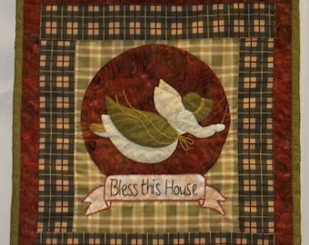 Bless This House Sunbonnet Sue Quilted Applique Wall Hanging Pattern