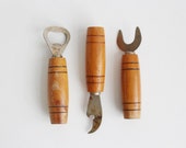 Vintage Flasche Jar Öffner Set 3, sowjetische Opener, Bar Supplies, Holz verarbeiten, rustikale Küchengeschirr, Primitive Dekor, UdSSR Ära der 80er Jahre