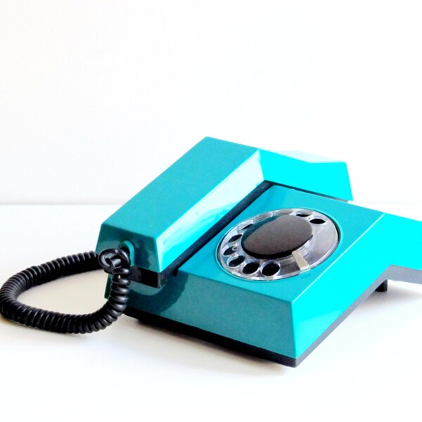 Soviet Vintage Rotary Phone, Green Office Telephone, Old Dial Desk Phone, Collectible, USSR era 1980s