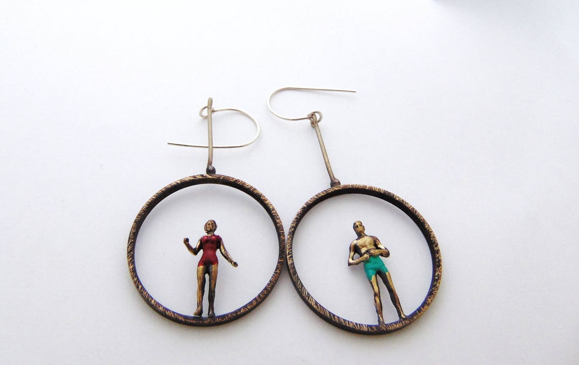 Circles Earrings Swimmer Jewelry Circle Jewelry Long Etsy