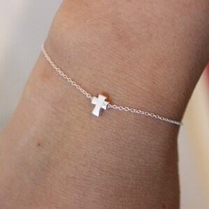 Tiny cross bracelet, silver cross bracelet, cross charm, dainty delicate bracelet, baptism, confirmation, first communion, child bracelet image 1