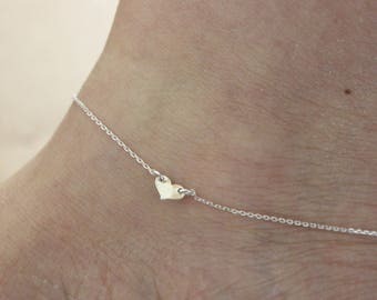 Herz Fußkettchen, kleines Fußkettchen, schlichtes Fußkettchen, zartes silbernes Fußkettchen, Roségold Fußkettchen, Sommer, Strand, Fußkettchen, Geschenk für Freundin