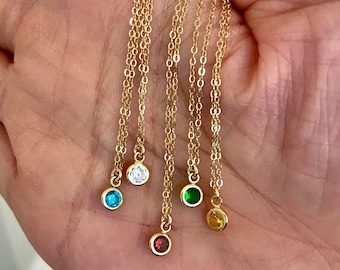 Cz diamond necklace, Emerald necklace, Ruby necklace, Birthstone Necklace, layered  Necklace, sister gift,  Dainty tiny gold necklace choker