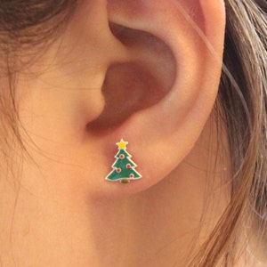 Christmas tree Stud Earrings, Sterling silver stud earrings, Fir Tree earrings, Christmas Gift, gift for children,  tiny stud earrings