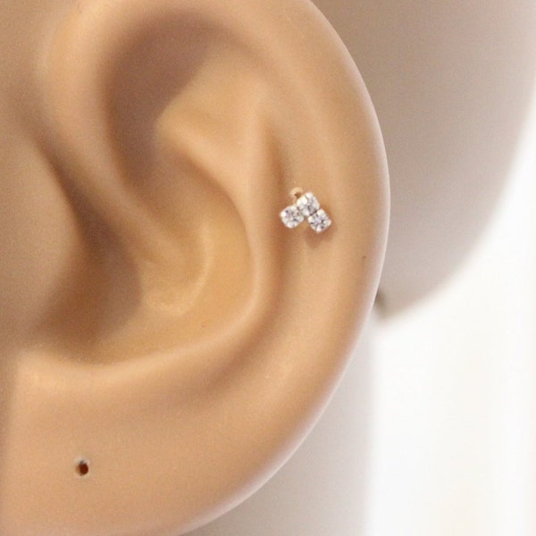 Chevron cartilage earring, tiny Diamond stud, tragus earring, nose stud, cartilage stud earrings, pierced, teeny tiny stud, tragus stud