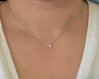 Tiny CZ diamond necklace, layered necklace, choker, dainty necklace, delicate necklace, silver necklace, bridesmaid gift, solitaire necklace