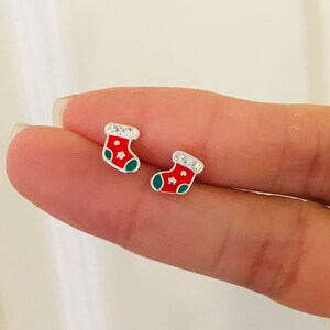 Stocking Holiday earrings Holly berry leaves Rudolphs the red nose reindeer tiny earrings Christmas Holiday Gift for children Gift for kids