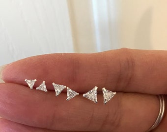 Tiny Triangle stud earrings, CZ diamond studs, teeny tiny studs, Cartilage dainty earrings, minimalist Simple earrings Children Earrings,