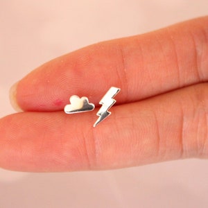 Tiny lightning bolt cloud Stud Earrings, teeny tiny Cool earrings , Cartilage earring, thunder, storm, Florida, South Carolina, hurricane