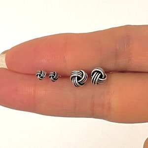 Tiny Sterling Silver Knot Stud Earrings, Dainty Jewelry