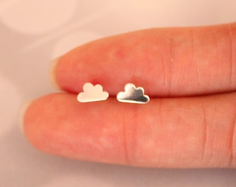 Tiny Sterling Silver cloud Stud Earrings, Rain, storm, Cute Earrings, Cartilage earring, natural, teeny tiny studs, sky, simple stud earring