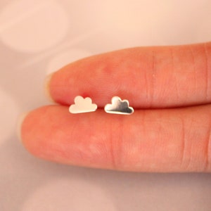 Tiny Sterling Silver cloud Stud Earrings, Rain, storm, Cute Earrings, Cartilage earring, natural, teeny tiny studs, sky, simple stud earring