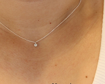 Tiny solitaire diamond necklace, Tiny CZ necklace, dainty delicate gold necklace, minimal necklace, choker everyday layered simple necklace