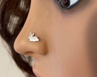 Bunny nose stud, rabbit cartilage earring, tiny Tragus, Animal Cute Silver cartilage earring, sterling silver stud Body jewelry Easter