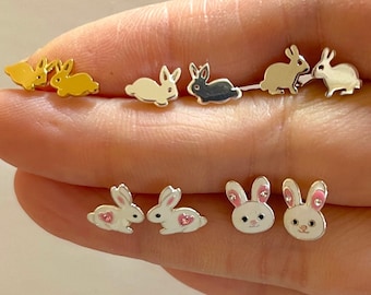 Bunny Stud Earrings Gold Rabbit Stud Earrings,  Easter Gift Tiny Stud Earrings  Animal Stud Earrings Children Earrings Birthday  Pet lover