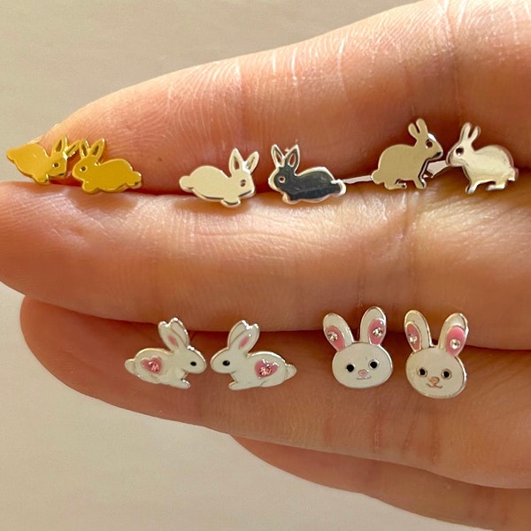 Bunny Stud Earrings Gold Rabbit Stud Earrings,  Easter Gift Tiny Stud Earrings  Animal Stud Earrings Children Earrings Birthday  Pet lover