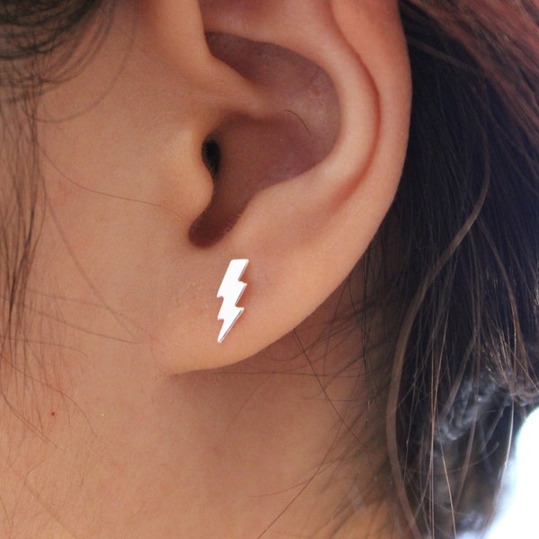 Tiny Sterling Silver lightning Bolt Stud Earrings, thunder stud Earrings, Dainty Earrings, Birthday gift, Present, Storm, teeny tiny studs