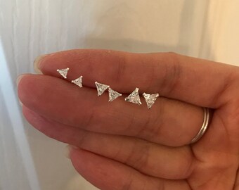 3mm Triangle CZ Studs Earrings, minimalist, Cartilage Earrings, tiny stud earrings, silver earrings, Dainty Earrings Simple Earring Geometry