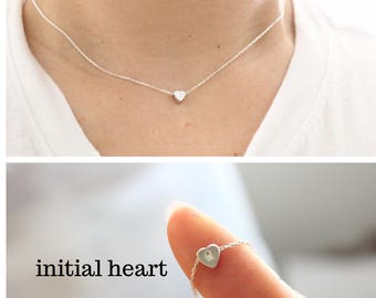 Initial necklace, tiny heart necklace, dainty necklace, delicate necklace, bridesmaid gift, gold necklace, child necklace, silver necklace