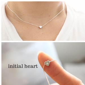 Initial necklace, tiny heart necklace, dainty necklace, delicate necklace, bridesmaid gift, gold necklace, child necklace, silver necklace