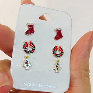 Christmas gift Wreath earrings Christmas Tree Stocking Holiday Gift for children Stocking Gift for kids Holiday earrings Tiny stud Earrings