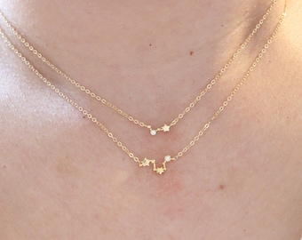 Silver Rose Gold Zodiac necklace dainty Constellation necklace Aquarius  Aries Taurus Gemini Cancer Virgo Libra Scorpio Leo tiny  Necklace