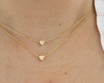 Tiny heart necklace, initial necklace, dainty necklace, delicate necklace, bridesmaid gift, thin gold necklace, child necklace, minimalist