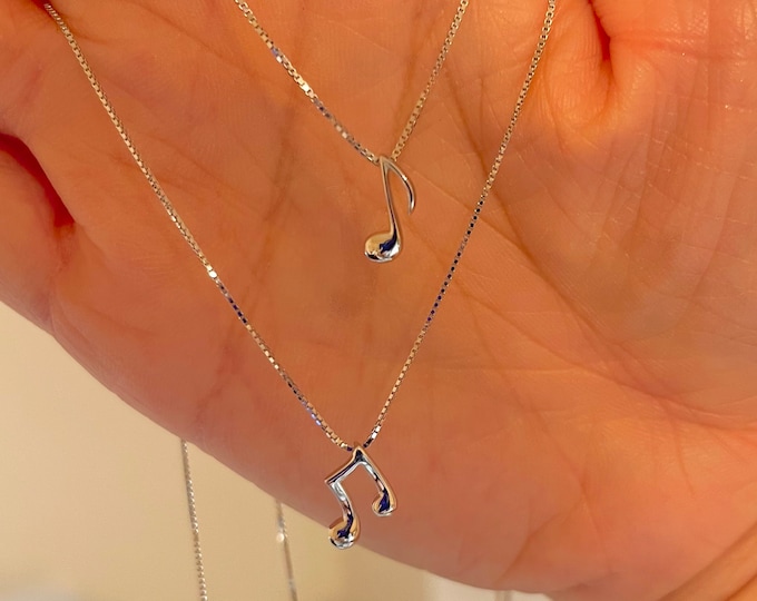 Sterling Silver Music Note Necklace, dainty necklace, delicate necklace, box chain necklace Gift for woman her Bracelet, Anklet available