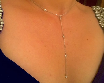 Lariat necklace, cz diamond lariat necklace, choker necklace, long necklace, dainty necklace bridal necklace drop necklace station necklace