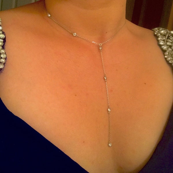 Lariat necklace, cz diamond lariat necklace, choker necklace, long necklace, dainty necklace bridal necklace drop necklace station necklace