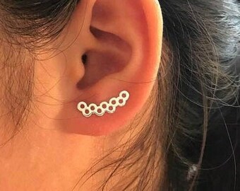 Sterling Silver bee hive Ear Cuff, multi circle Ear Climber, Cute Ear Jacket crawler,Ear Sweep,Earring Pin, Gift for woman, boho earrings