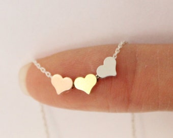 Tiny heart necklace, three sister gift, gift for best friend ,dainty heart necklace, delicate necklace, bridesmaid gift, gift for mom