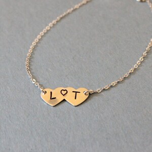 Initial Heart Necklace, Two Initial Necklace, Delicate Necklace, Gift