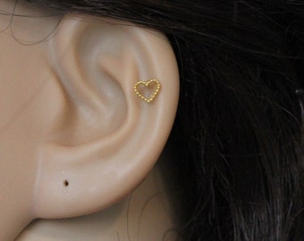 Silver or rose gold available, gold heart cartilage earring, cartilage stud earring, cut out heart, tiny heart earring tiny cartilge earring